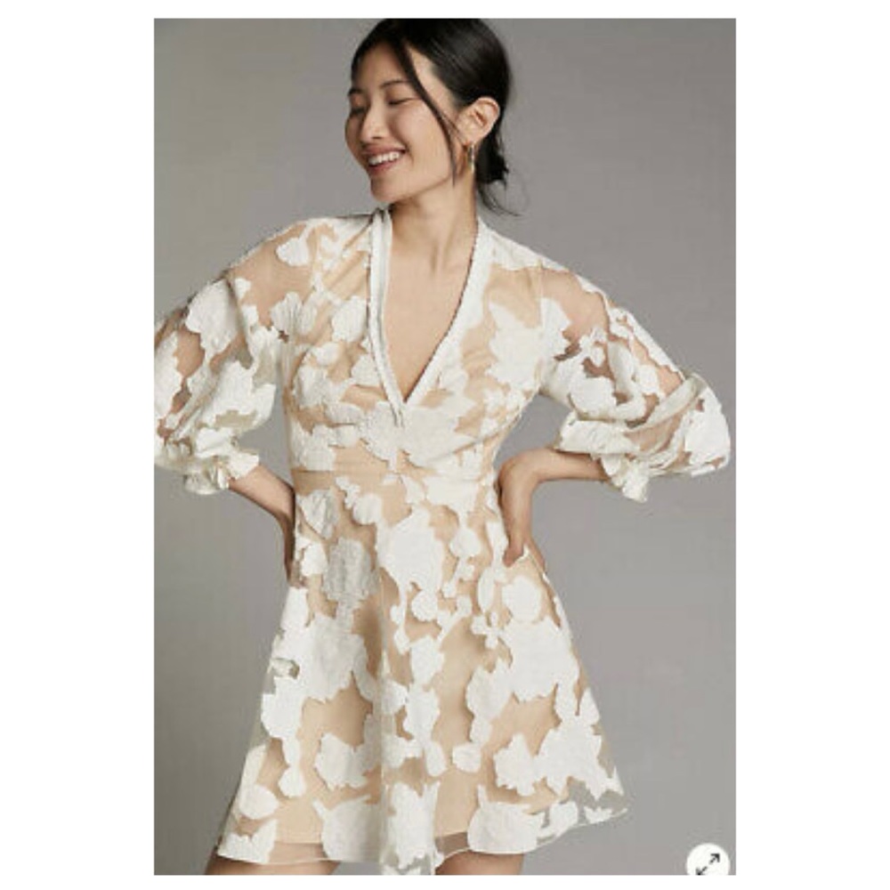 NWOT Anthropologie Geisha Designs Loren Appliquéd Tulle Mini Dress Size 2